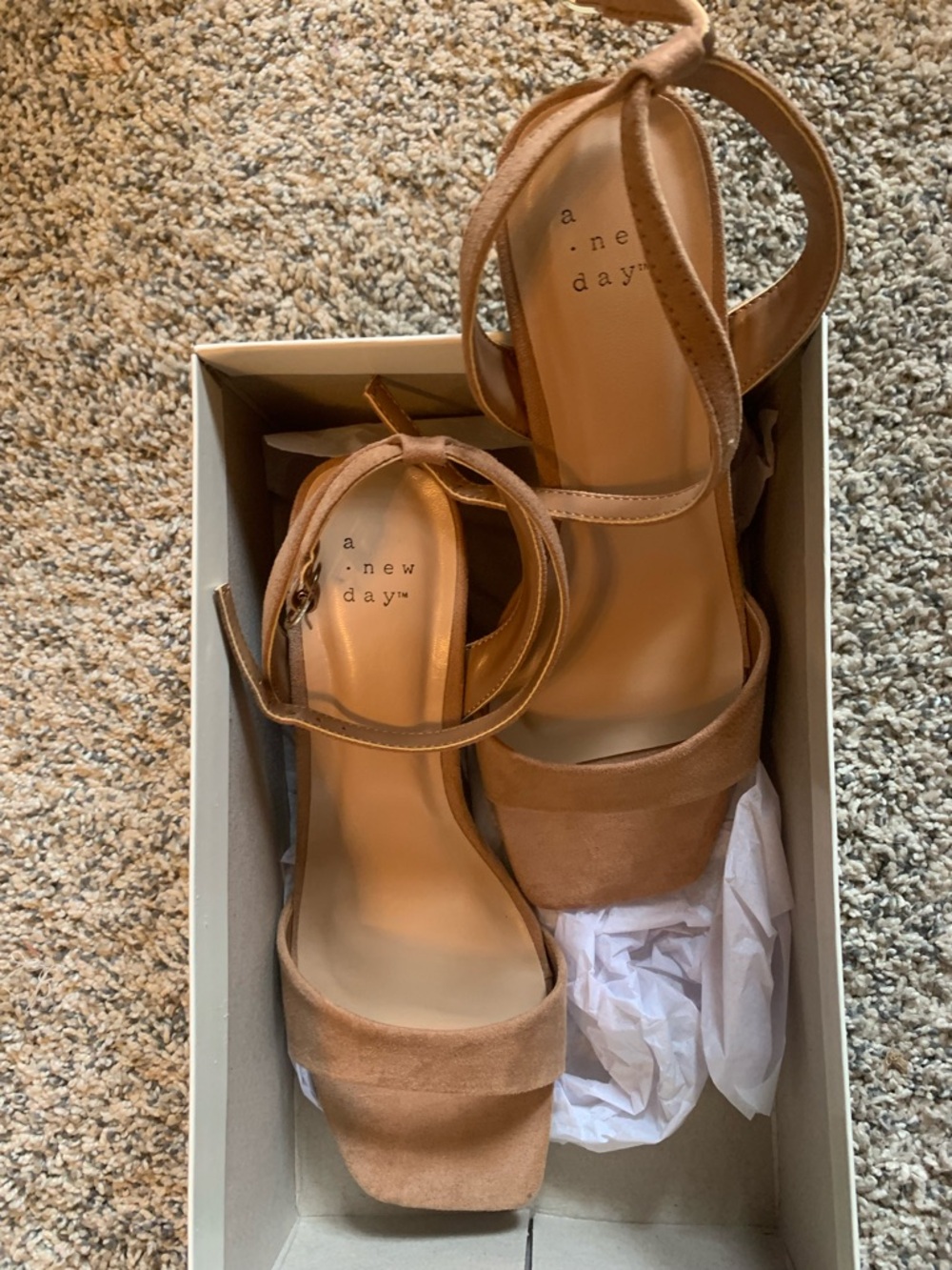 a new day Tan Suede Ankle-Strap Block Heels